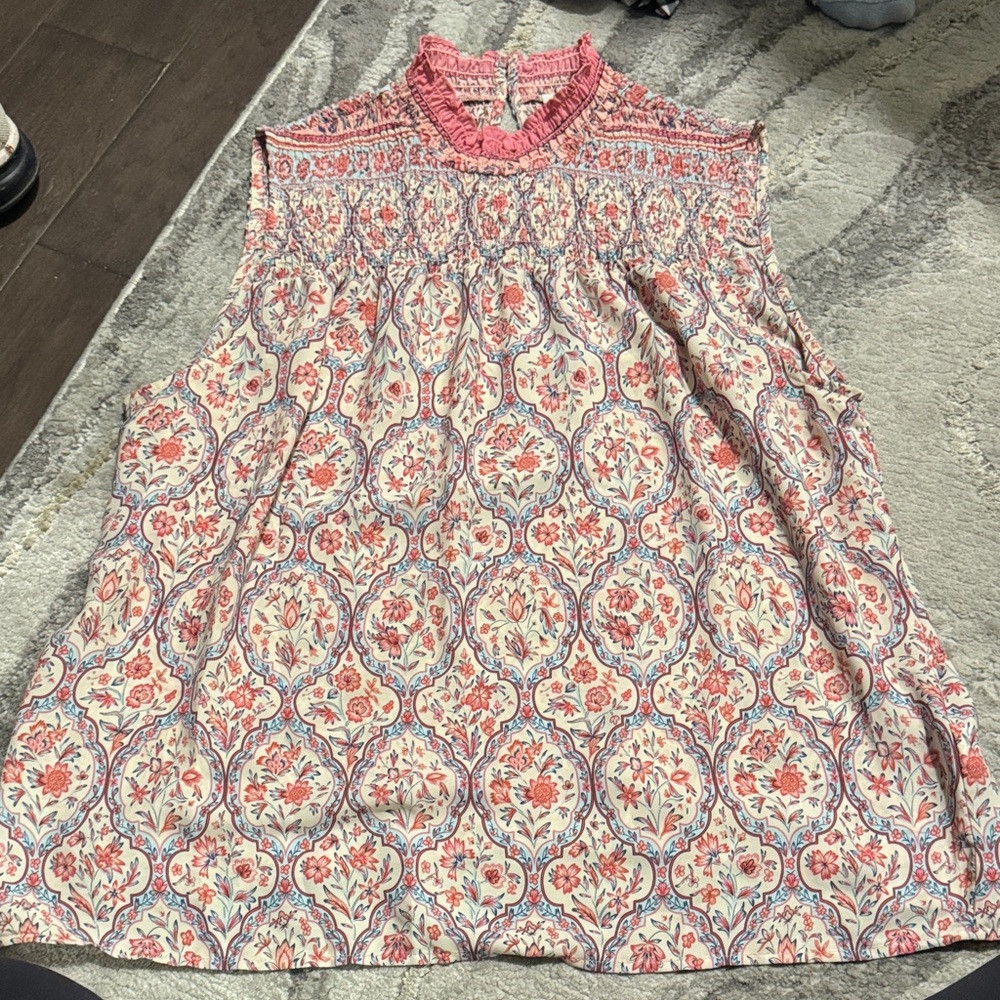 Floral Sleeveless Blouse - Pink and Cream